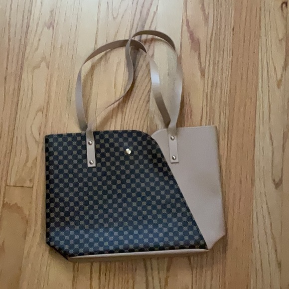 Checkered Tote/Book Bag - Brown and Tan - Picture 1 of 6